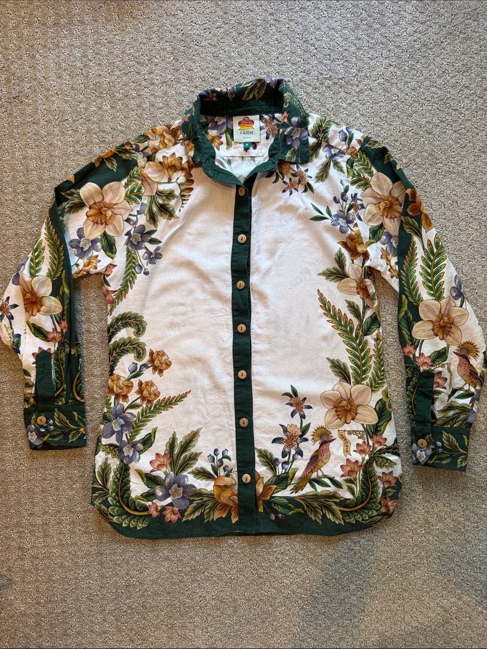 FARM Rio - SET - White Button-Down Shirt w/ matching Pants Botanical Print